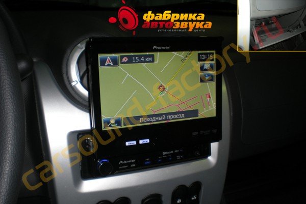 установка 1din магнитолы Pioneer Navgate 52BT с навигацией Pioneer Navgate 52BT Renault Sandero